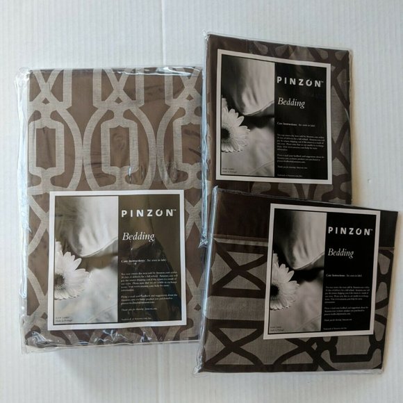 Pinzon 300 Thread Count 100% Cotton Labyrinth 3Pcs Duvet Full/Quinn 2 Shams NEW - Picture 1 of 7
